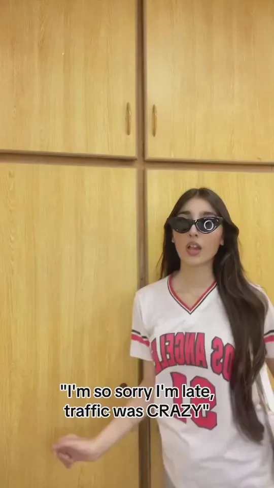 A creator in sunglasses, captioned “I'm so sorry I'm late, traffic was crazy”